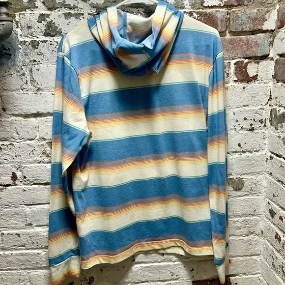 Salty Crew Men’s Medium Striped Technical Tee Hoodie with Blue and Yellow Tones - Picture 4 of 5
